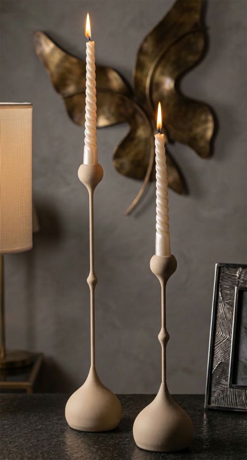 CANDLE HOLDER SLIMMY CREAM SET 2 PCS CM Ø 8X26-8X37 - slika 4