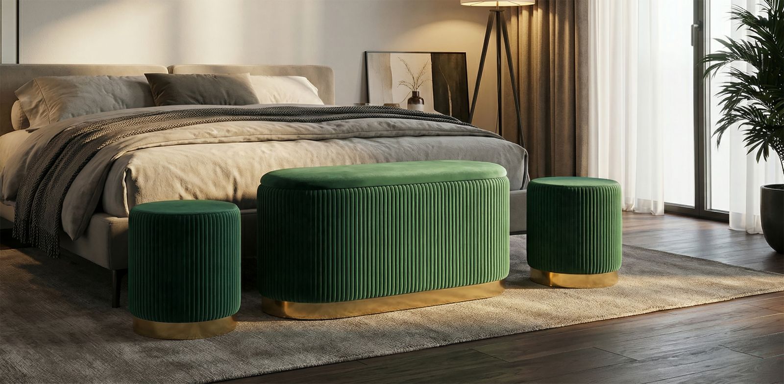 BENCH WITH STORAGE AND STOOLS SHOPY GREEN SET 3 PCS CM 80X37X42-29X35 - slika 9