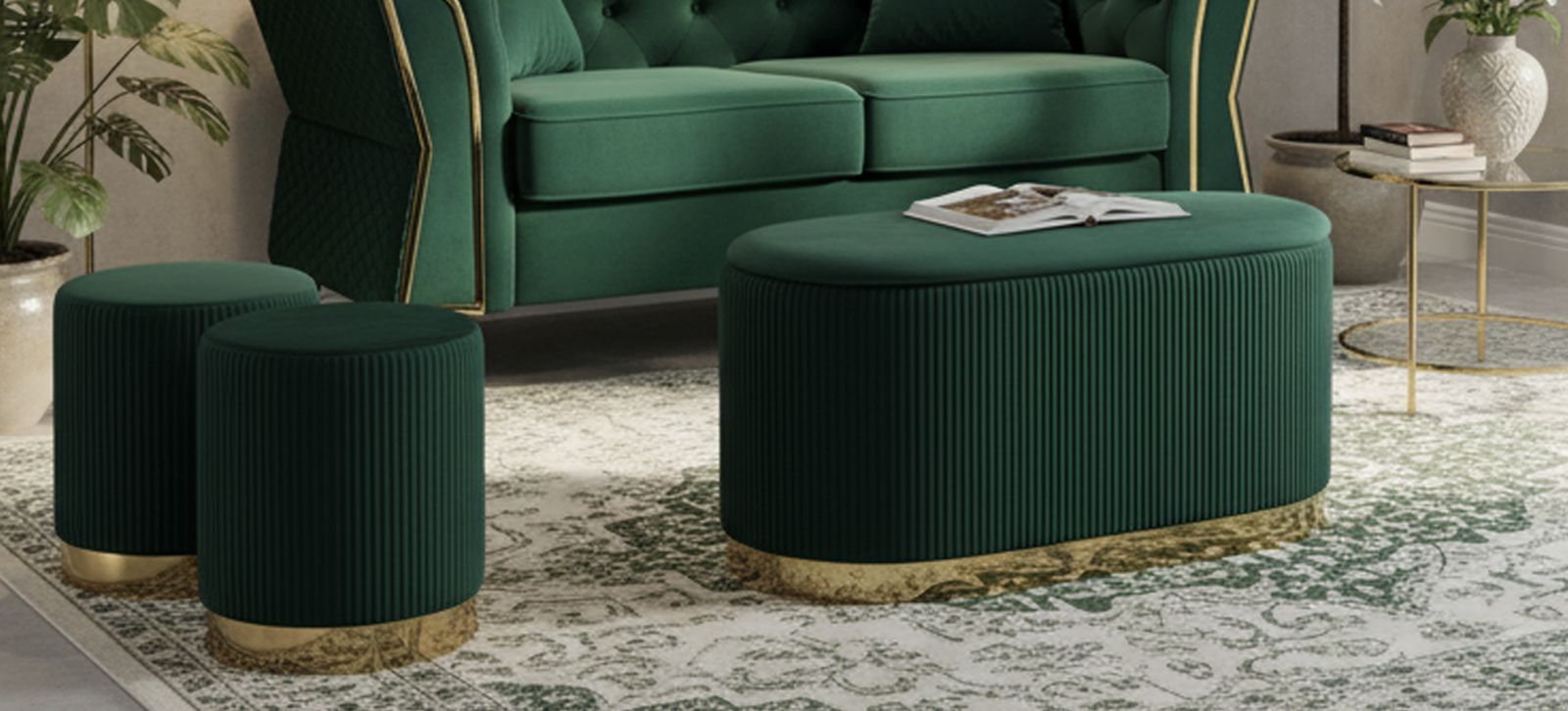 BENCH WITH STORAGE AND STOOLS SHOPY GREEN SET 3 PCS CM 80X37X42-29X35 - slika 10