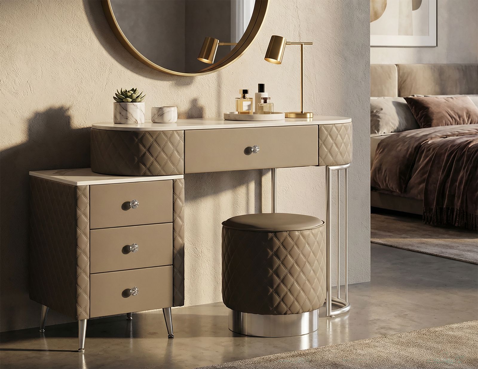 BED DESK SHARON GREY WITH STOOL SILVER LEGS CM 120X40X75 (STOOL SIZE Ø36X39) - slika 11