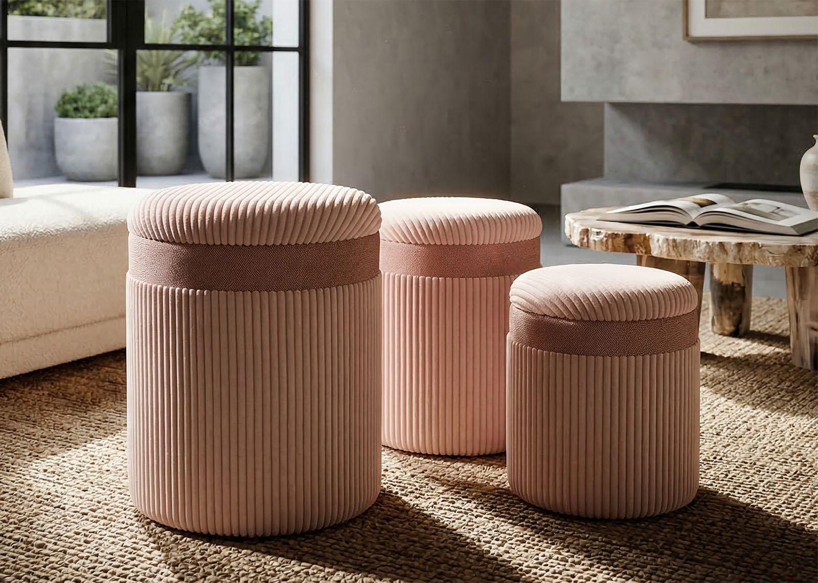 PUFF C/CURTAIN BOX PINK SET 3 PCS CM Ø 40,5X49,5-35X42-31X38 - slika 9