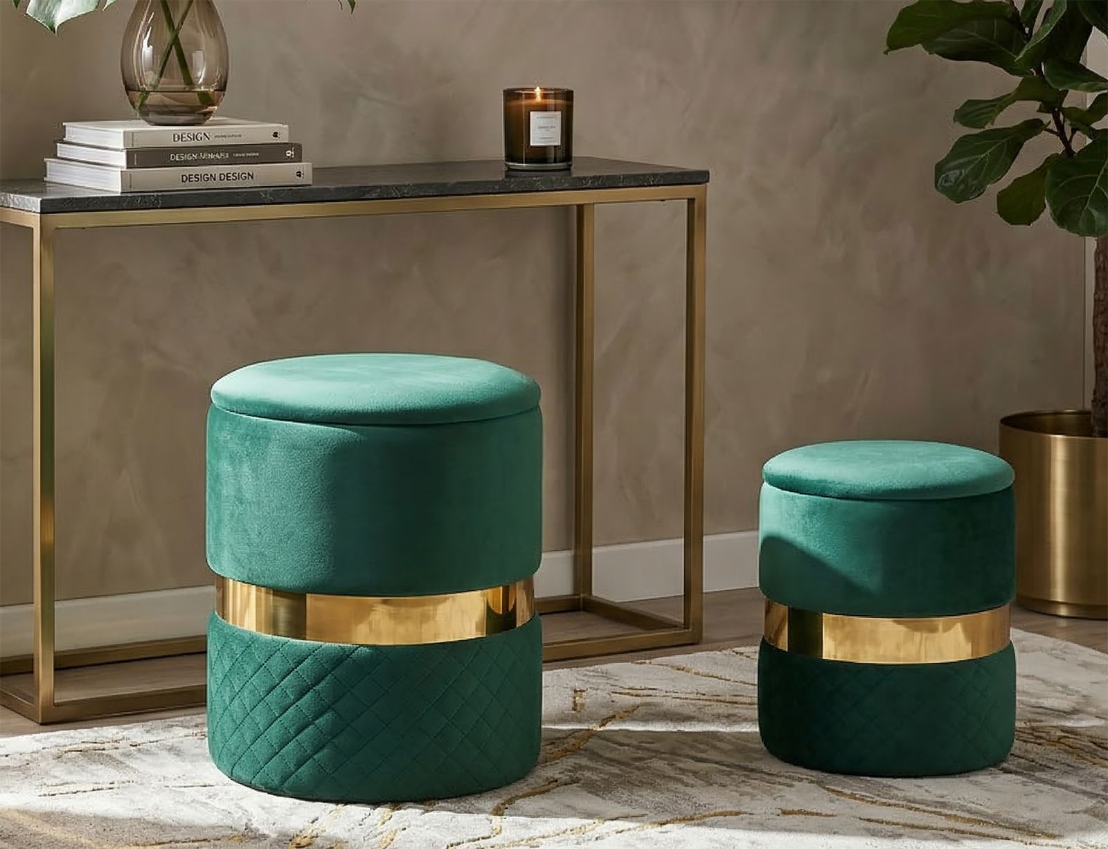 PUFF WITH STORAGE SHEFFILD GREEN SET 2 PCS CM Ø 37X42-28X35 - slika 8