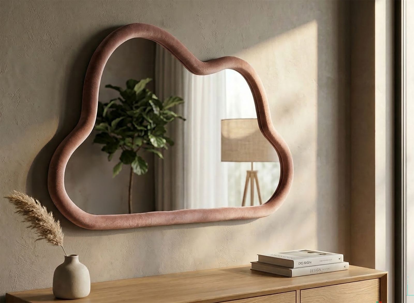 WALL MIRROR CLOUD PINK VELVET CM 90X4X60 - slika 5