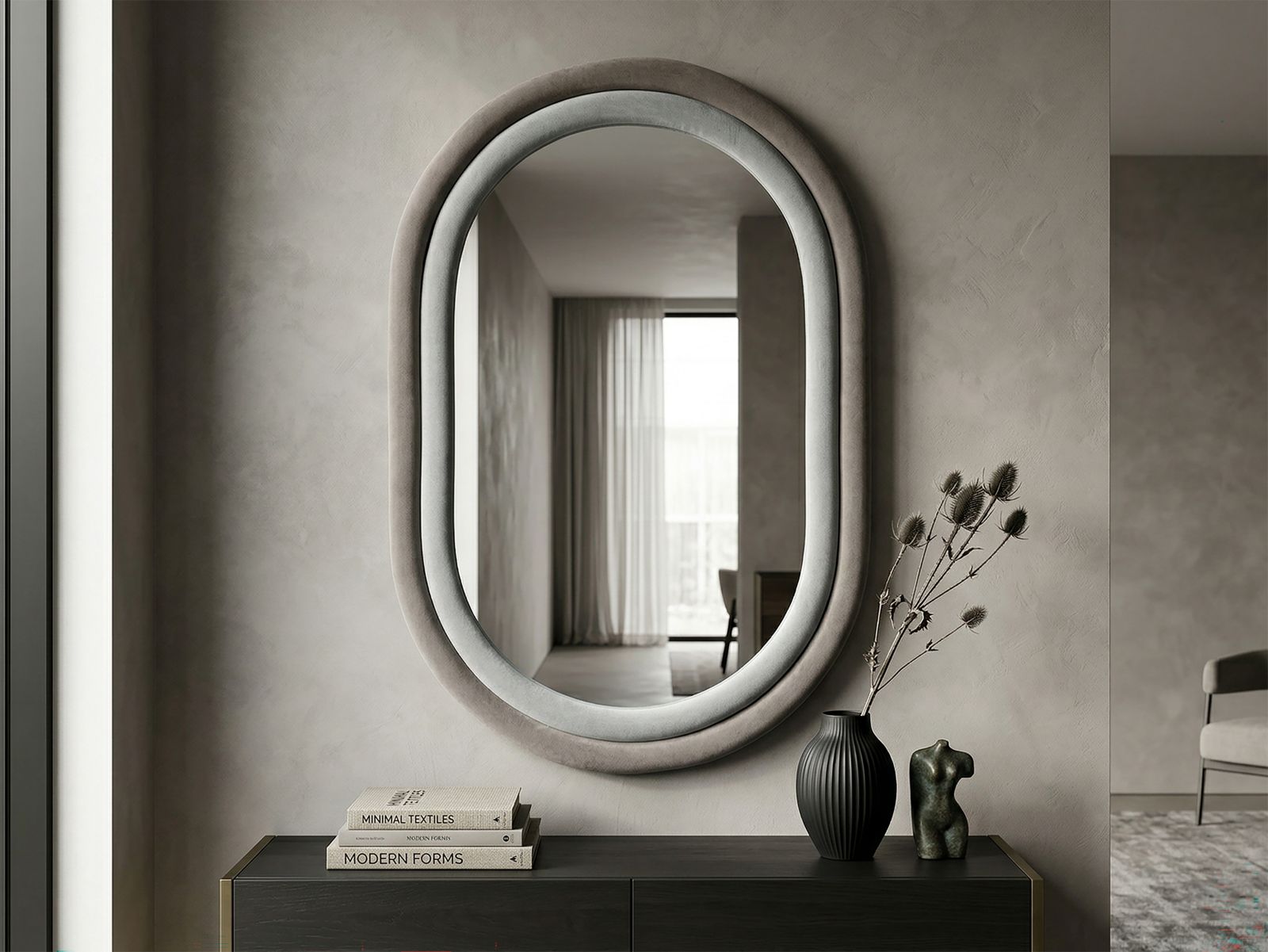 WALL MIRROR ANTONY GREY VELVET CM 60X4X90 - slika 5