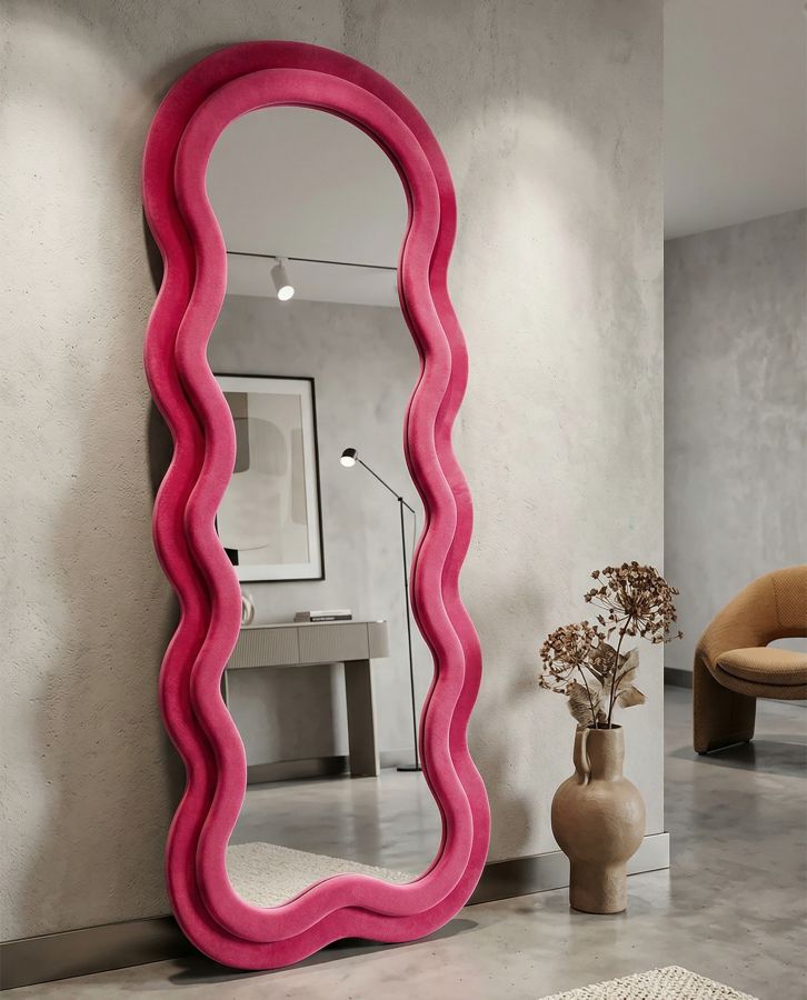MIKI WALL MIRROR VELVET FUCHSIA CM 60X4X160 ( INSIDE MIRROR SIZE CM 39X135) - slika 7