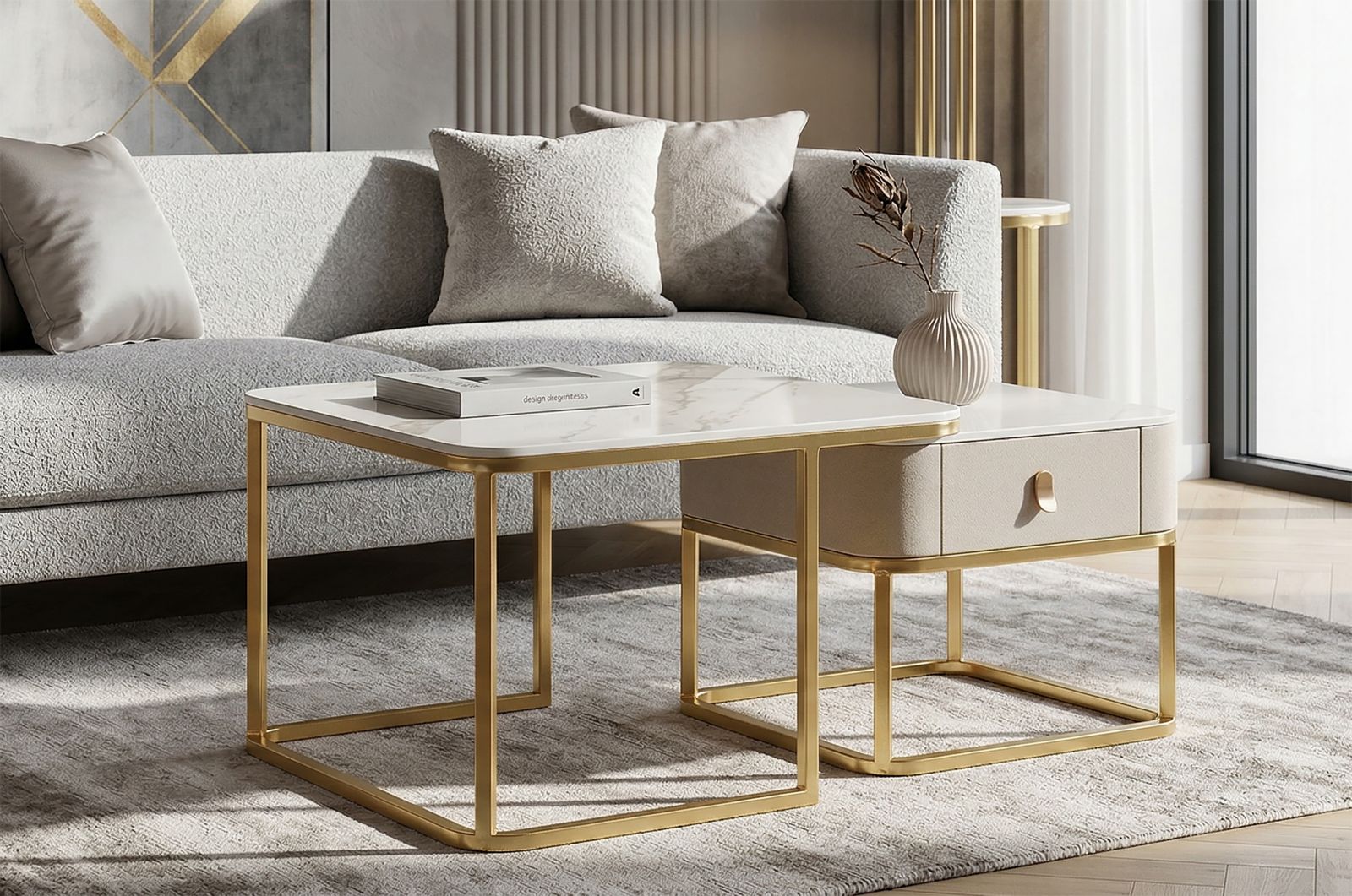 COFFEE TABLES BEAUTRY SET 2 PCS CM 70X70X48-50X50X43,5 - slika 8
