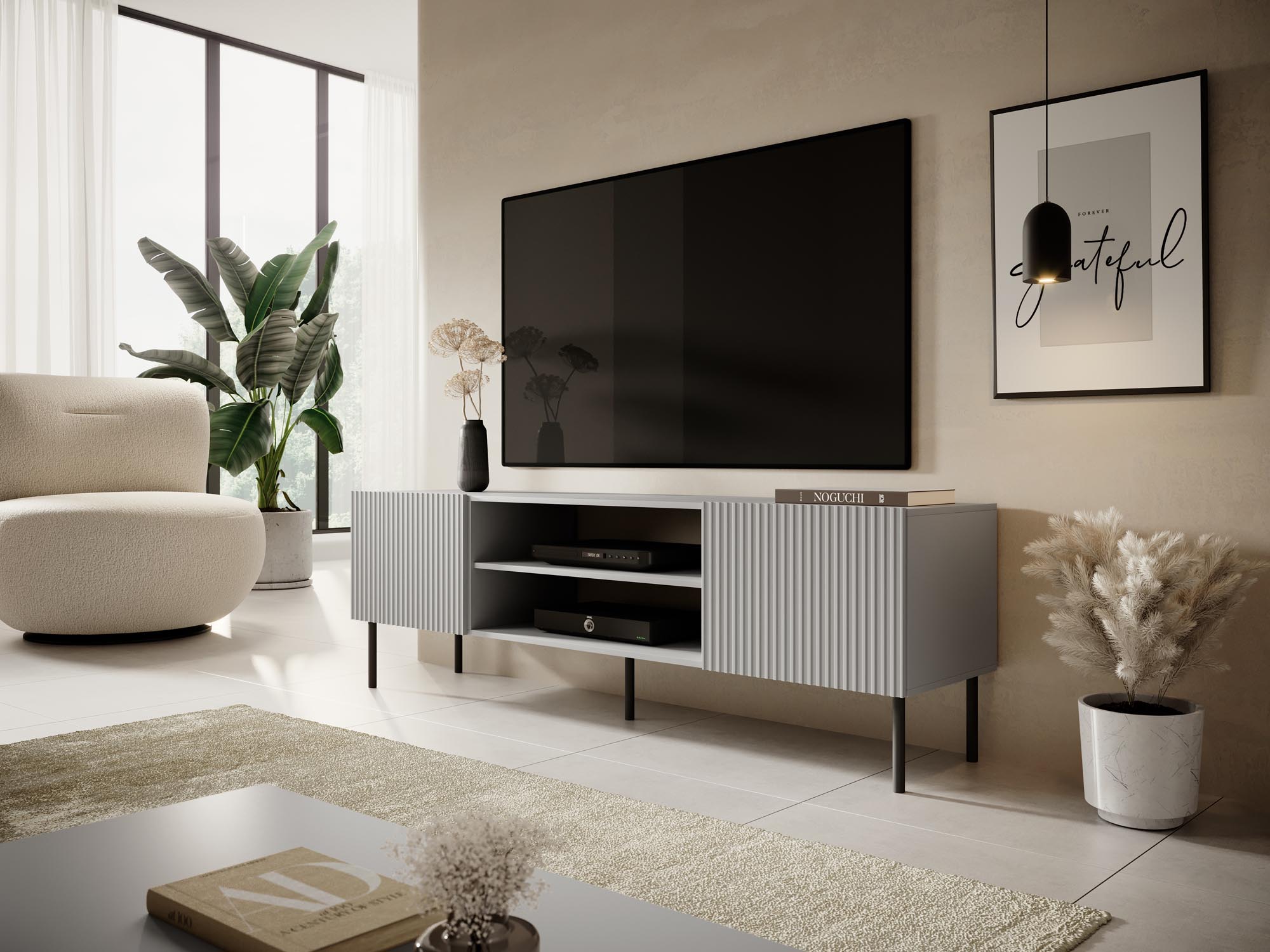 ASENSIO RTV-1 TV stand, light grey / black - slika 4