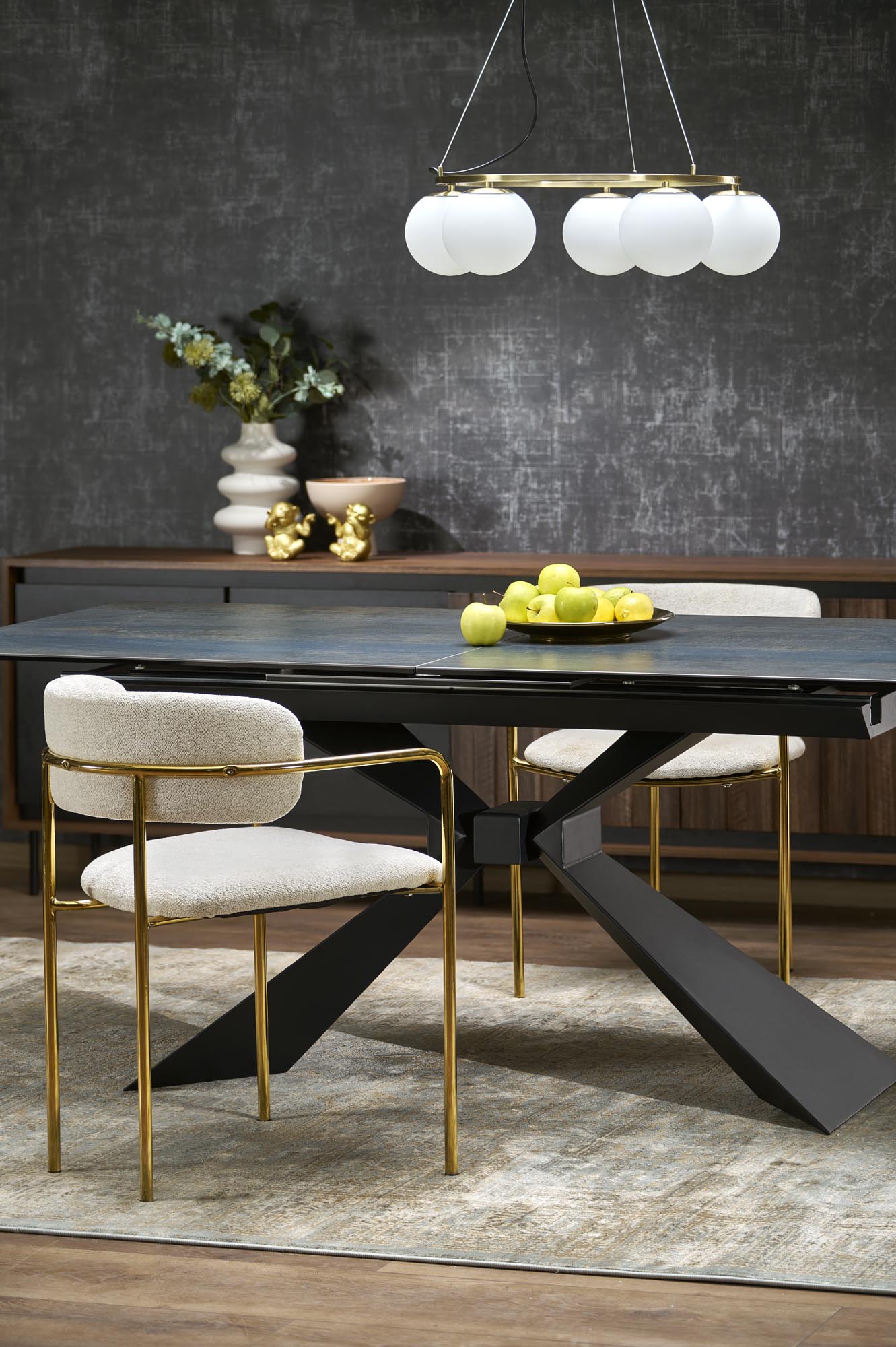 LUCIANO extension table, blue marble / black - slika 7