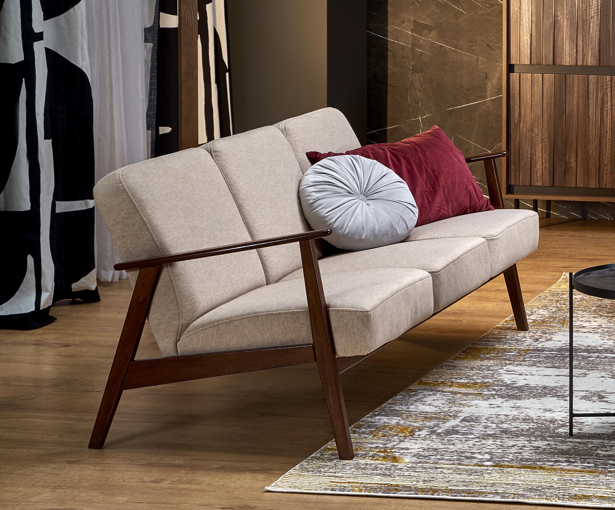 MILANO 3S sofa, beige CASTEL#15 / dark walnut - slika 11